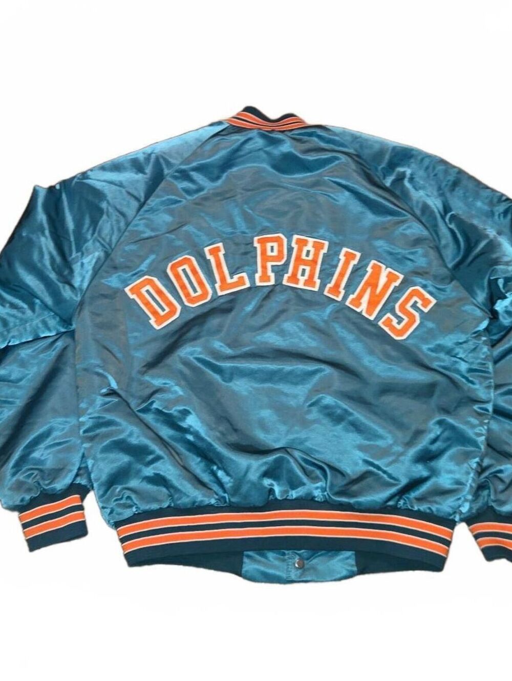 VTG 90s NFL MIAMI DOLPHINS CHALK LINE SATIN JACKET BOMBER SPELL OUT SIZE M